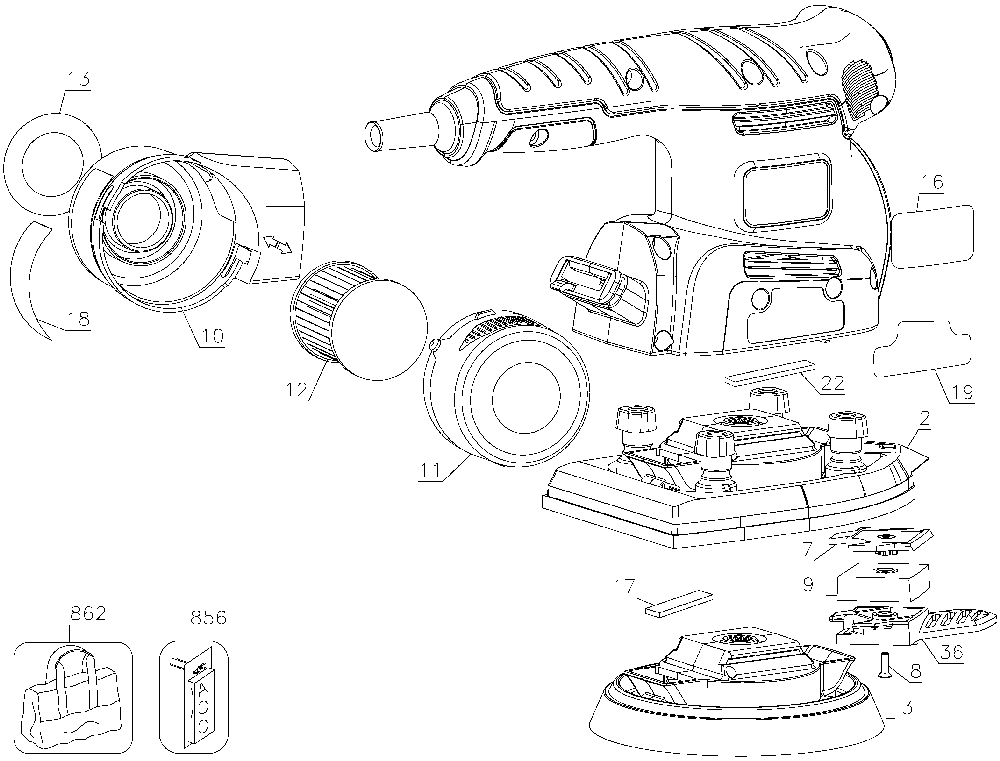 Exploded Diagram A Diagram and Parts List for MS2000CY Type 1 Black and Decker Sander Polisher